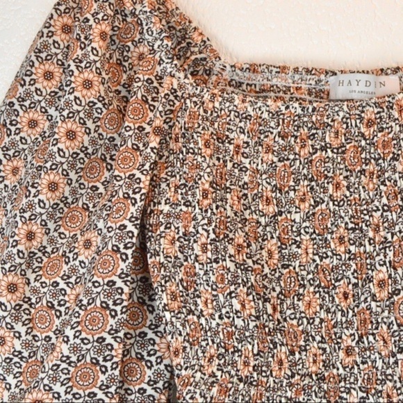 NWT Haydin LA Puff Long Sleeve Smocked Babydoll Top, Square Neck Size Small - Picture 5 of 7